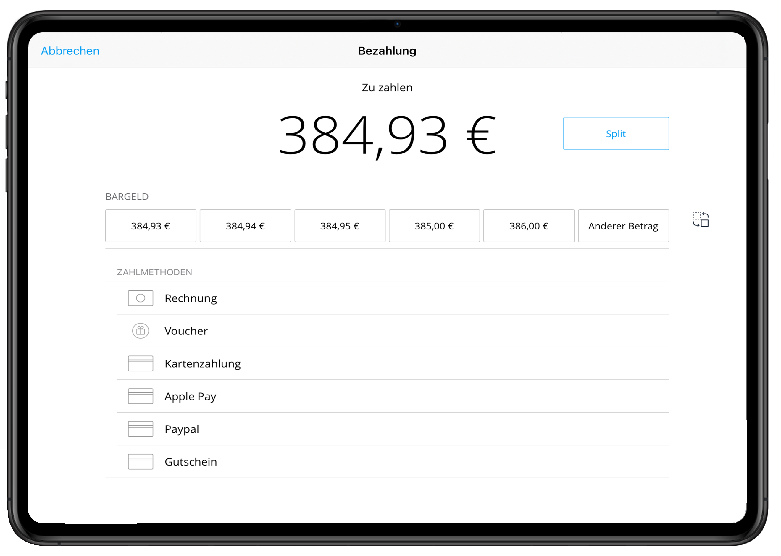 Tillhub Kassensystem Dashboard Screenshot - verschiedene Zahlarten
